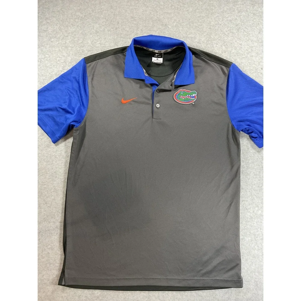 Nike Dri-FIT Florida Gators Mens Polo Shirt Grey Blue Colorblock Medium 1760